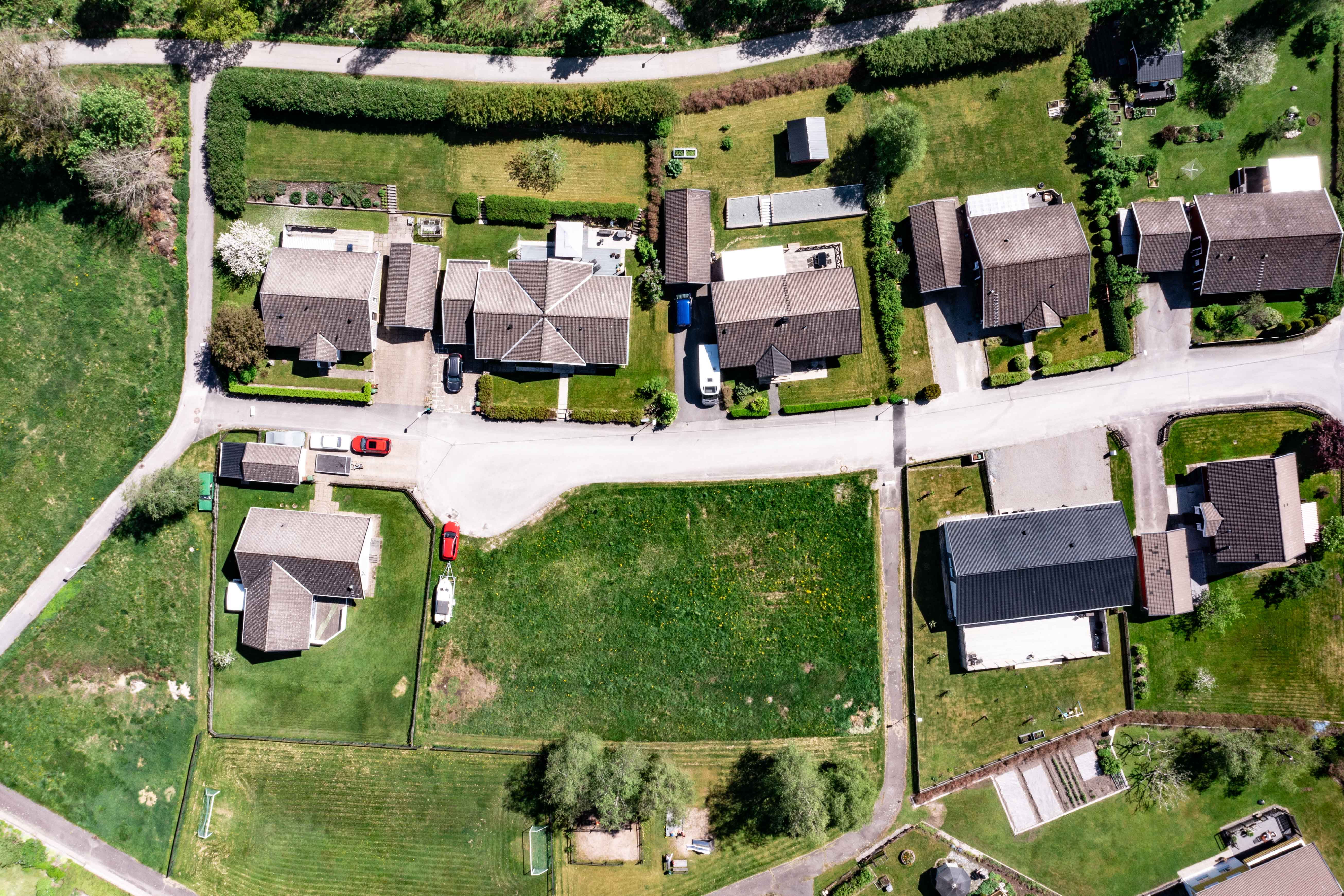 Flygfoto över ett kvartersområde