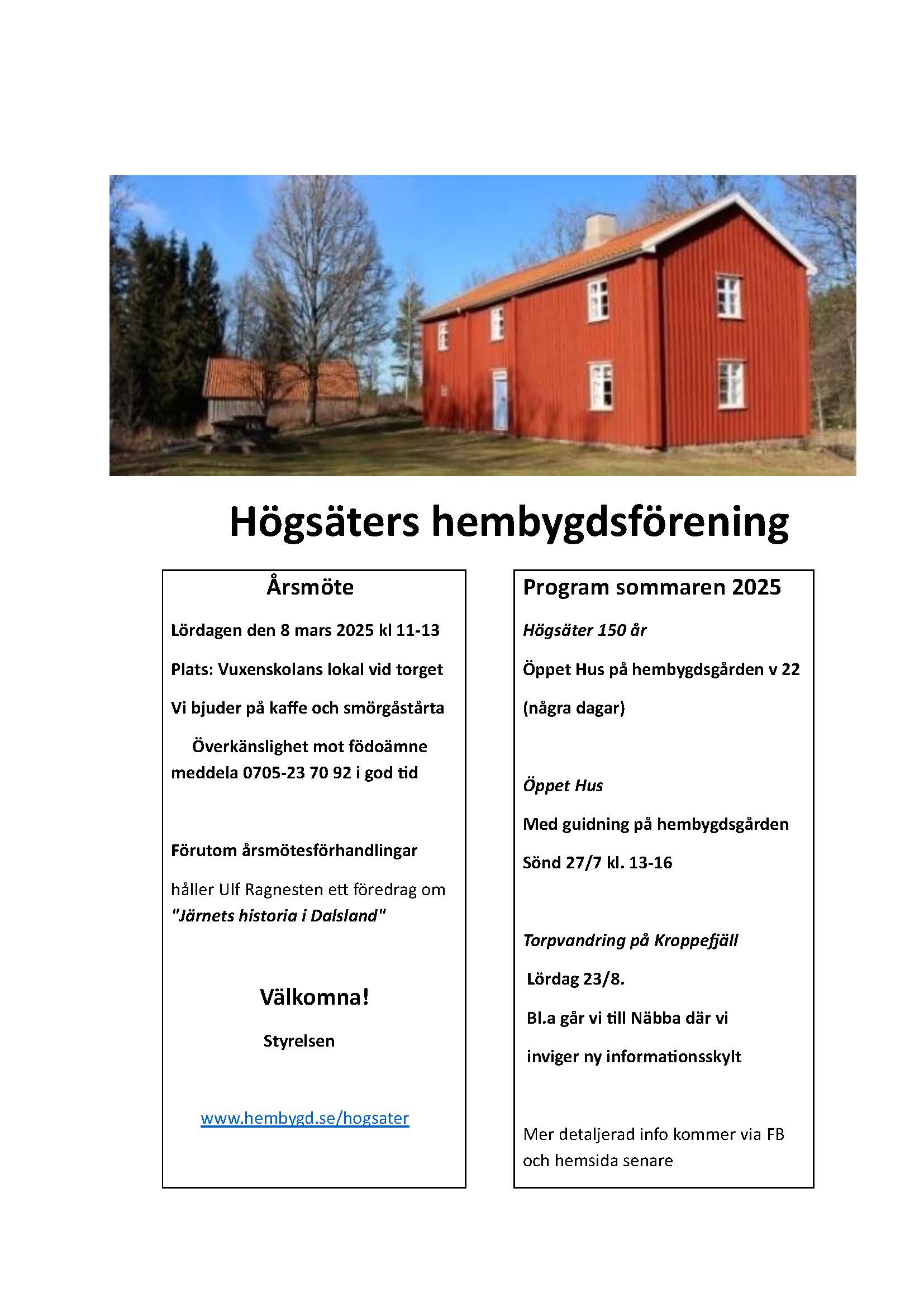 Årsmöte och sommarprogram för Högsäters hembygdsförening 2025